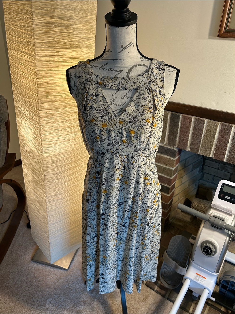 Moulinette Soeurs White Floral Midi Dress with Yellow Daisy Accents